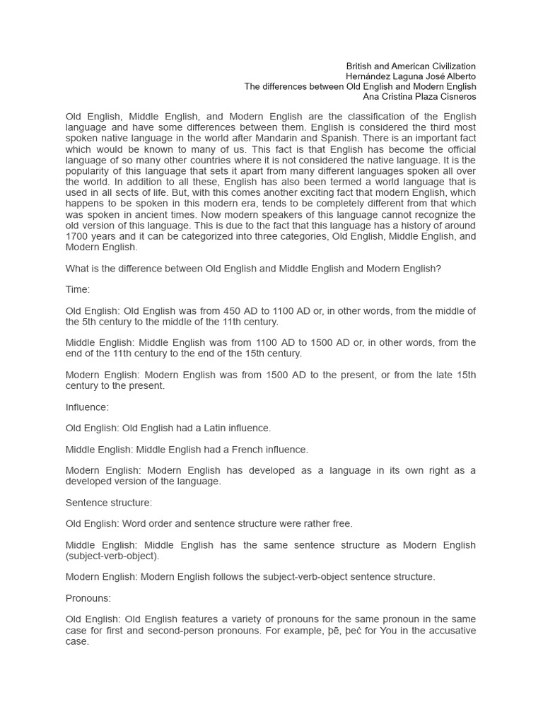 Evolution of English: Old to Modern | PDF | English Language | Human ...