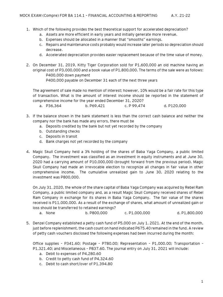 6 mock far compre exam pdf fair value equity finance 