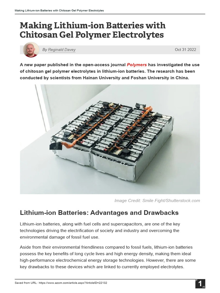 Making Lithium Ion Batteries With Chitosan Gel Polymer Electrolytes ...
