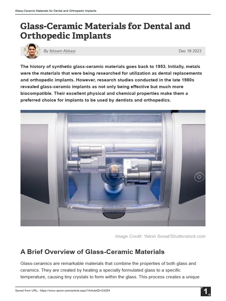Glass-Ceramic Implants in Dentistry | PDF | Dental Implant | Glasses