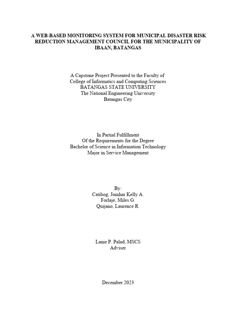 A Web Based Disaster Risk Reduction Management Monitoring System Pdf