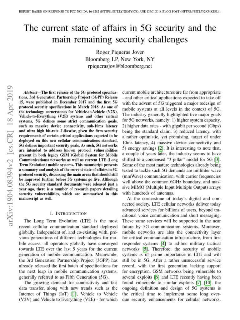 The Current State of Affairs in 5G Security | PDF | Computer Network ...