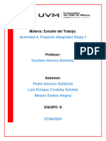 Actividad 4. Proyecto Integrador Etapa 1: Materia: Estudio Del Trabajo