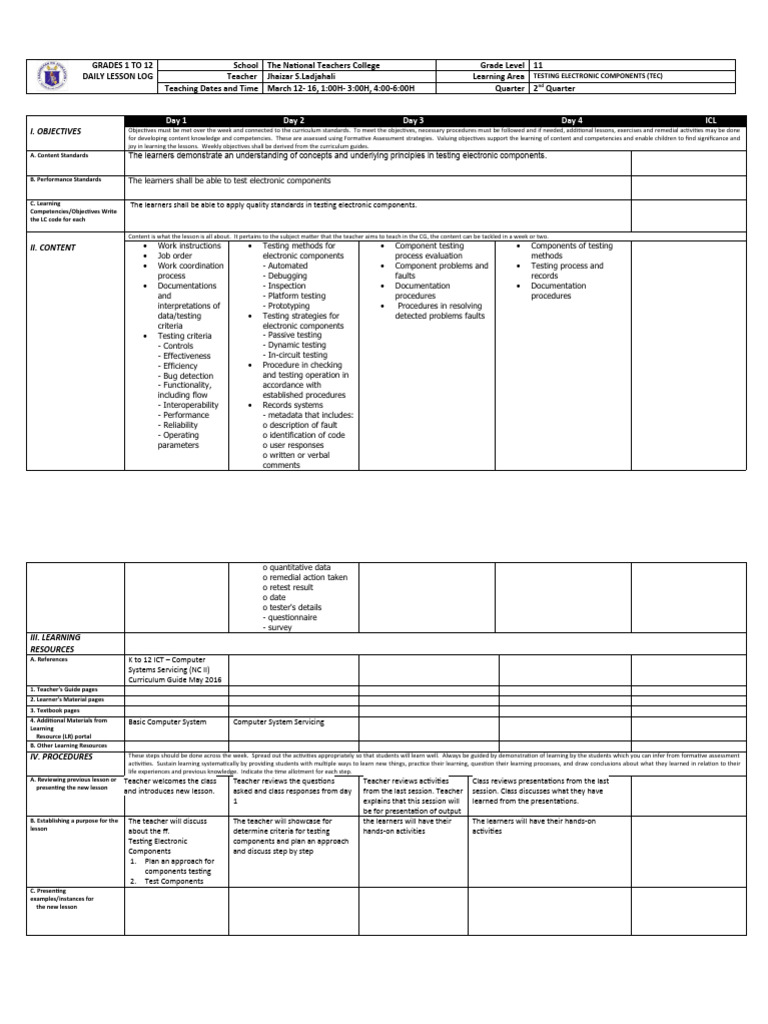 DLL For TC Lesson 7 | PDF | Learning | Evaluation