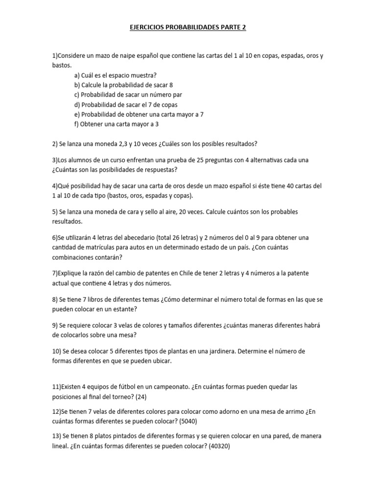 Ejercicios de Probabilidades y Combinaciones | PDF | Jugando a las ...