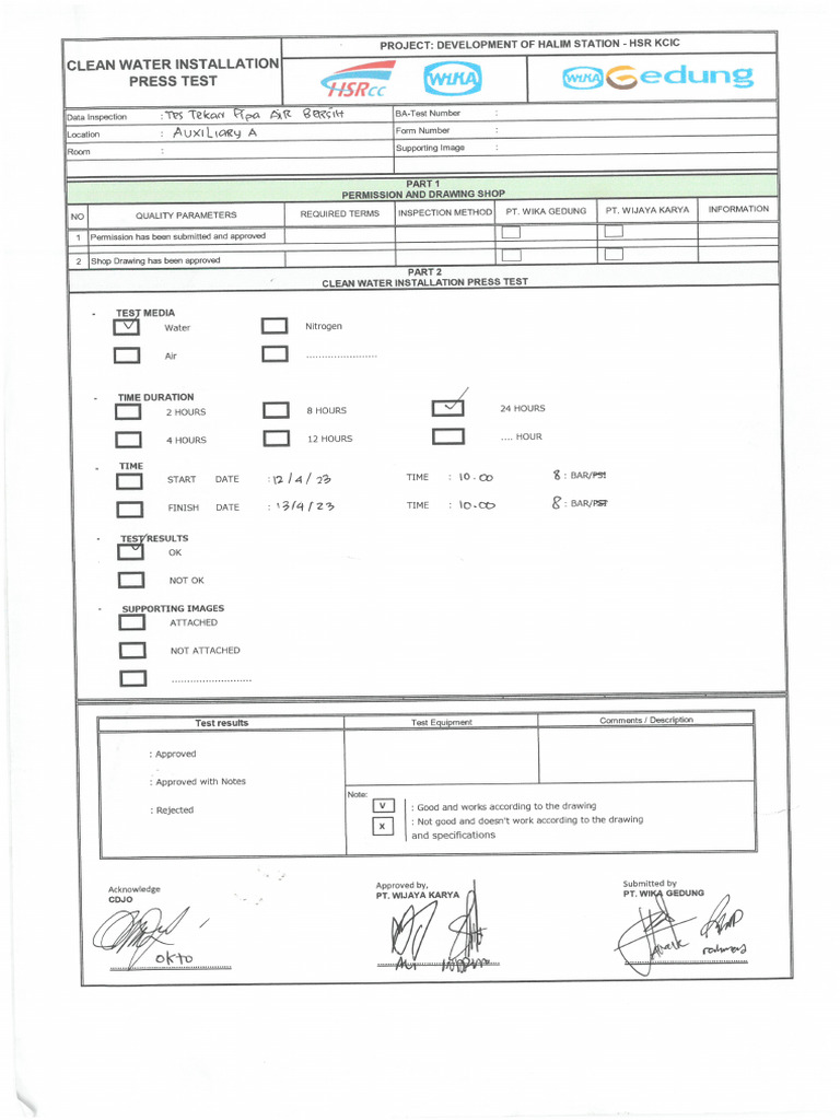 2.1 Tes Tekan Pipa Air Bersih 802 LT 1 (12!04!23) | PDF
