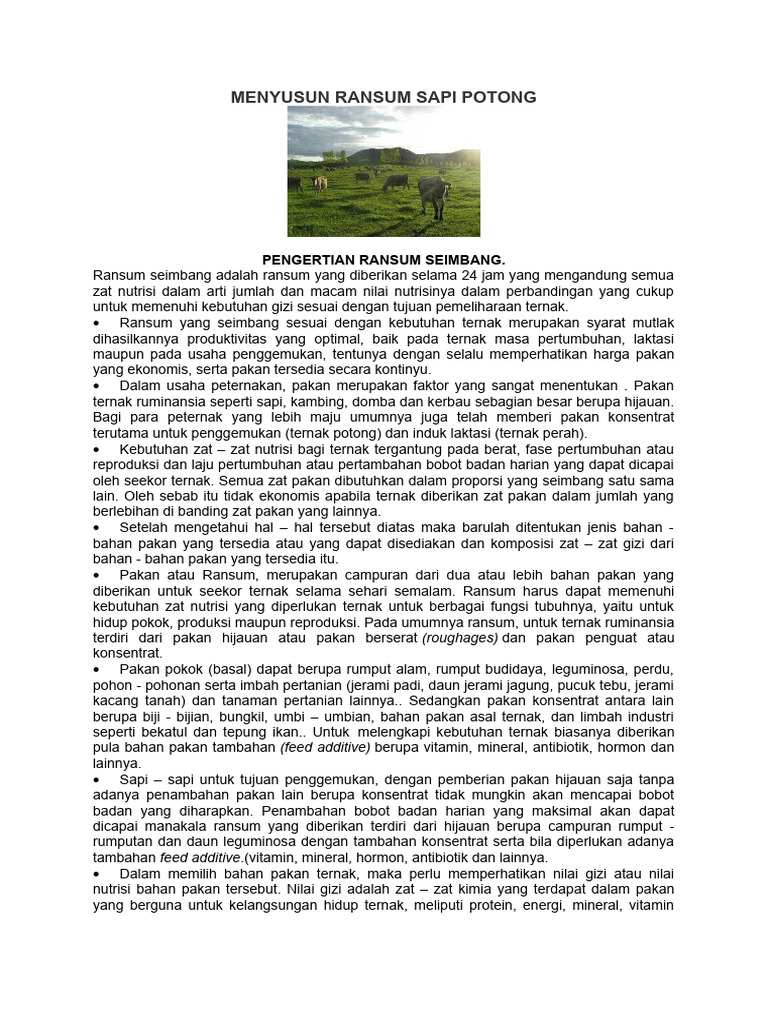 Menyusun Ransum Sapi Potong | PDF