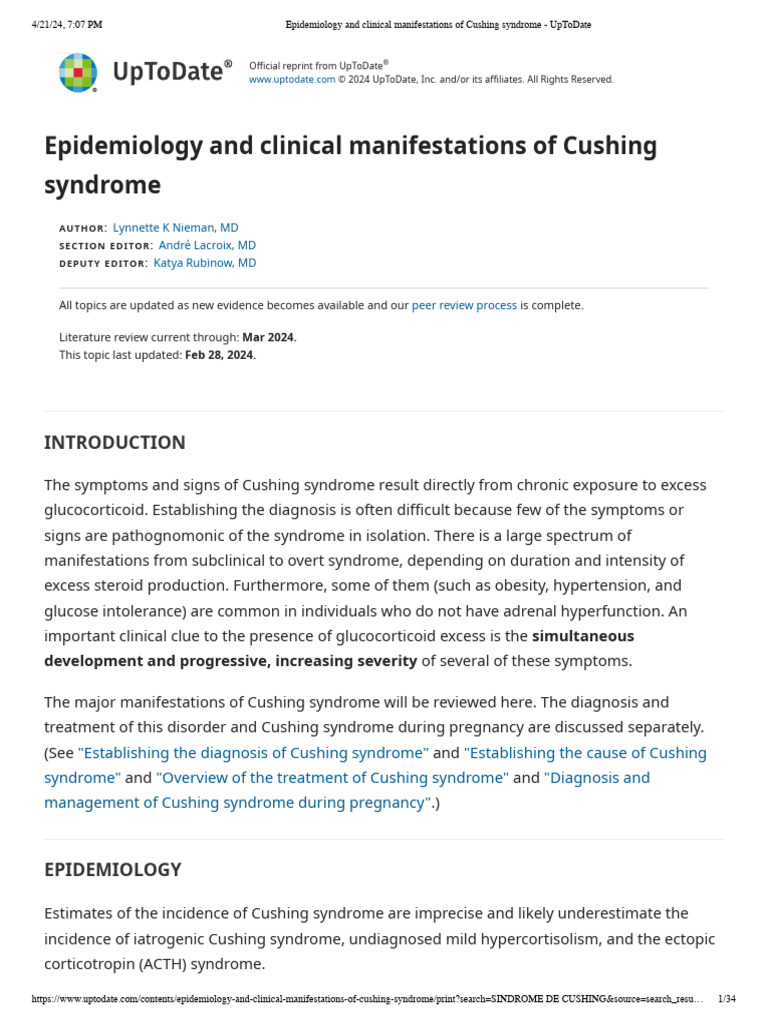 Epidemiology and clinical manifestations of Cushing syndrome UpToDate