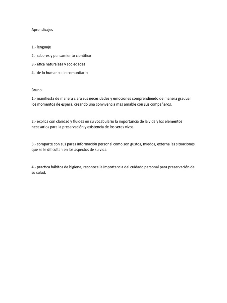 Desarrollo Integral en Niños: Aprendizajes Clave | PDF | Pensamiento ...