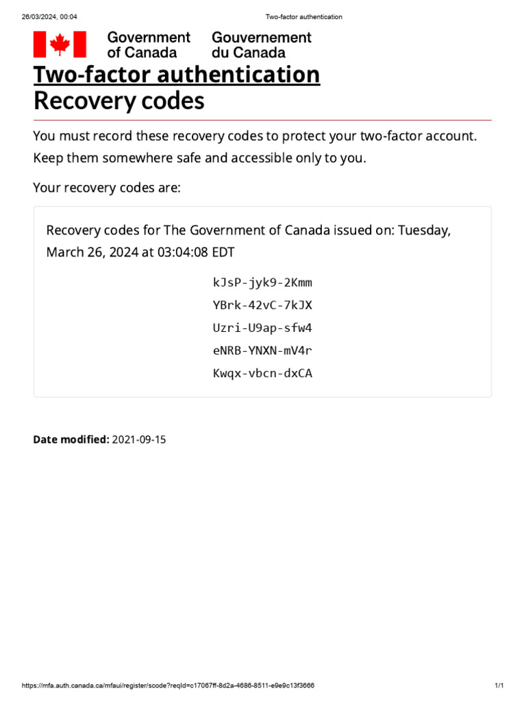 Canada Two-Factor Authentication Codes | PDF