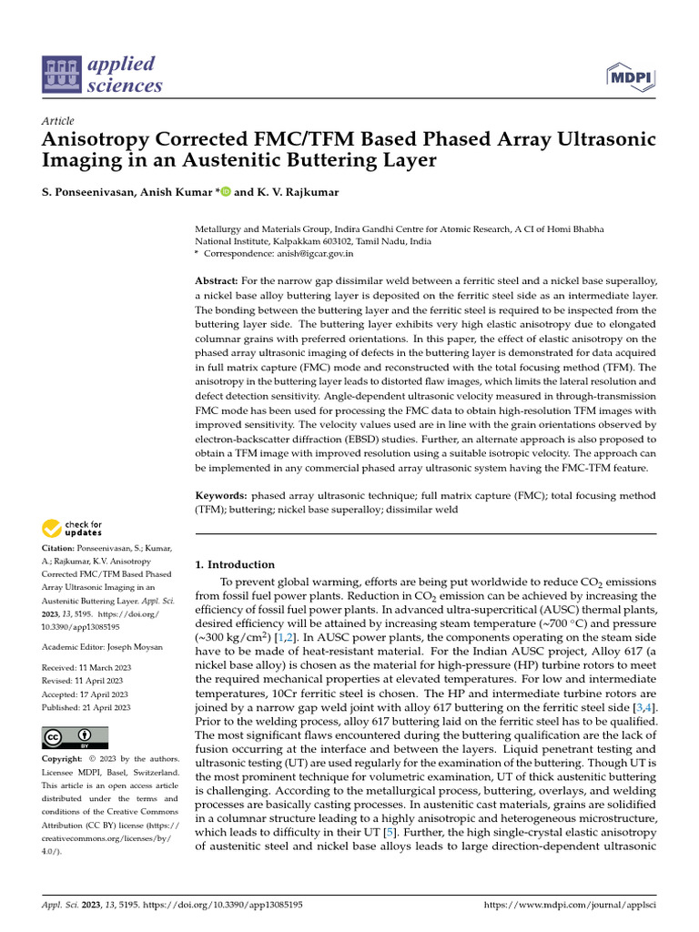 Anisotropy Corrected FMCTFM Based Phased Array Ultrasonic | PDF ...
