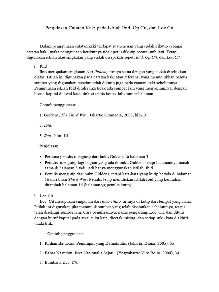 Panduan Penggunaan Ibid, Op.Cit, Loc.Cit | PDF