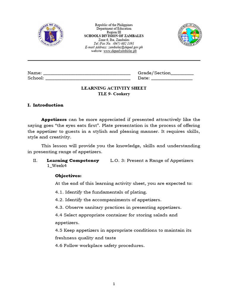 Las Tle 9 Appetizer Wk4 Donna Pdf Hors D Oeuvre Refrigerator