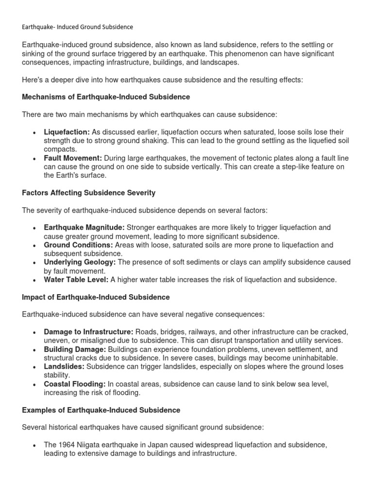 Earthquake-Induced Ground Subsidence Effects | PDF | Earthquakes ...