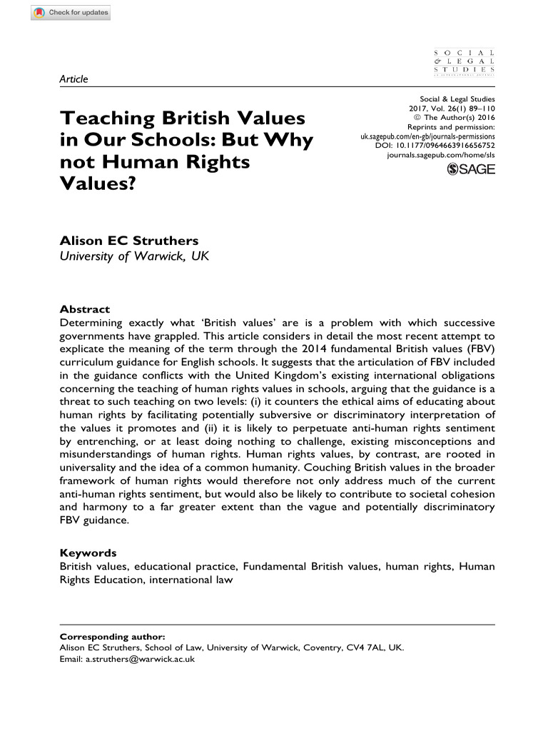 Britsh Values V Human Rights Values Pdf Human Rights Rights