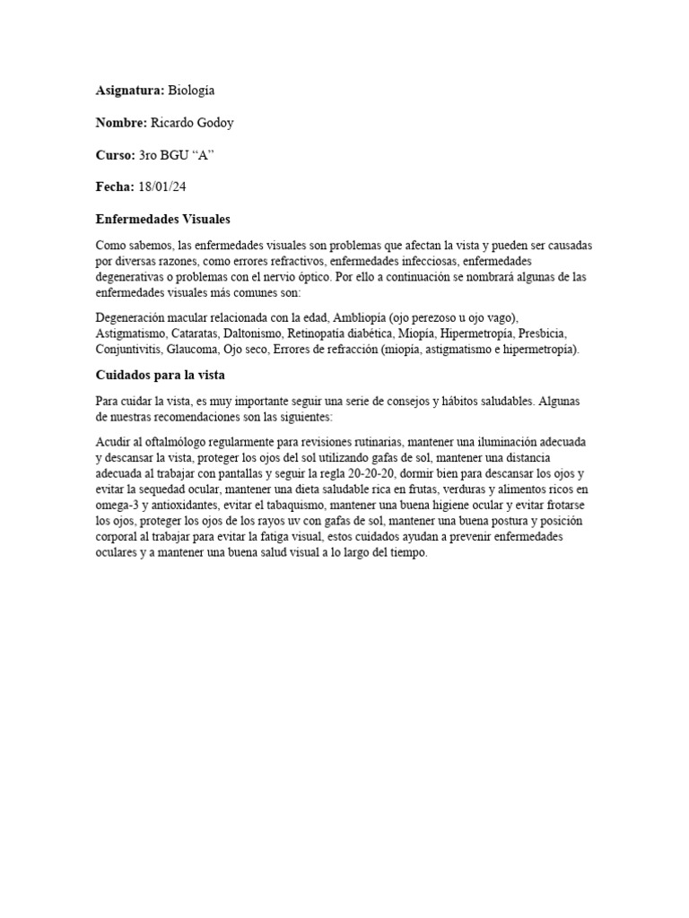 Enfermedades Visuales y Cuidados Oculares | PDF | Salud y bienestar ...