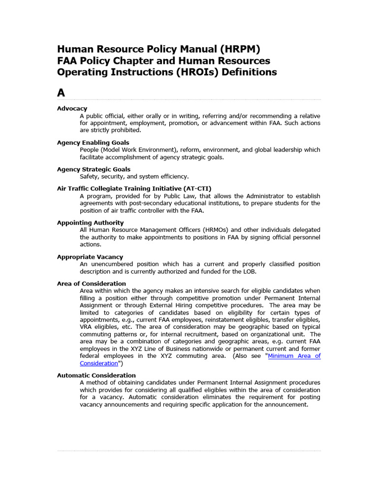 FAA Human Resources Policy Manual | PDF | Employment | Human Resource ...