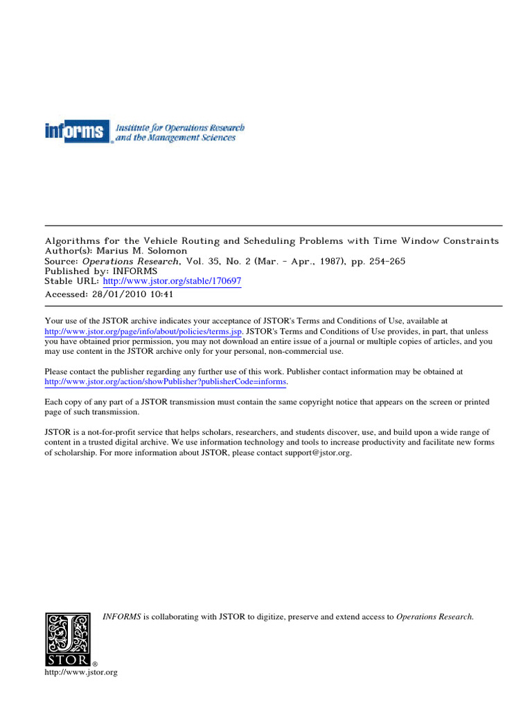 1987 Algorithms For The Vehicle Routing and Scheduling Problems With ...
