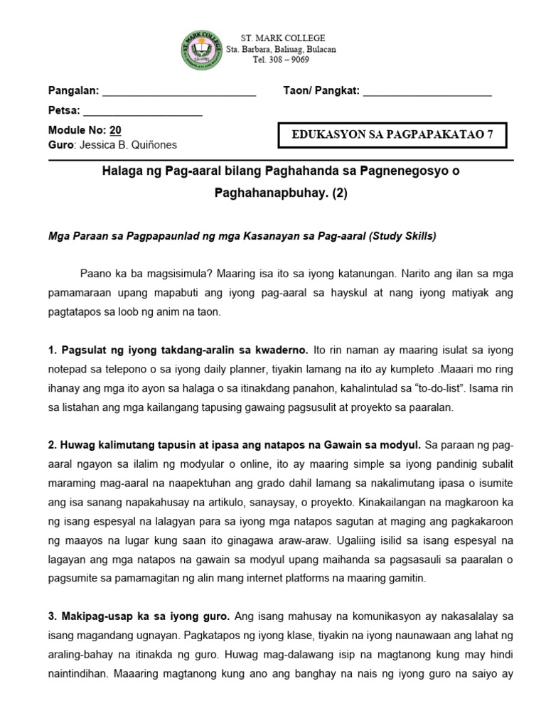 ESP 7 Module 20 | PDF