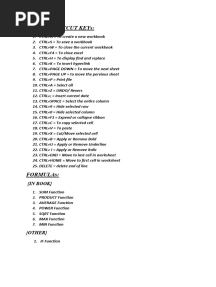 EXCEL SHORTCUT KEYs & FORMULAs