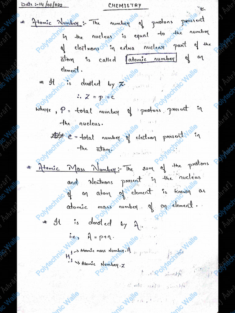 Atomic Structure Notes Handwritten 1st Sem Polytechnic | PDF