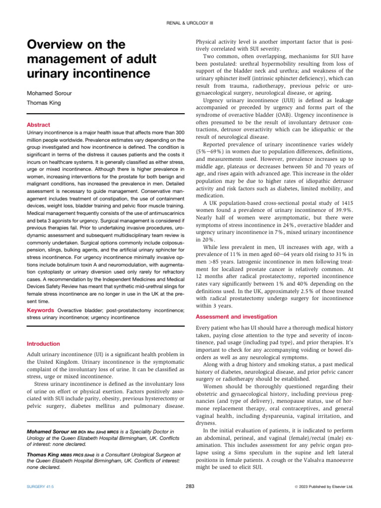Managing Adult Urinary Incontinence | PDF | Urinary Incontinence ...
