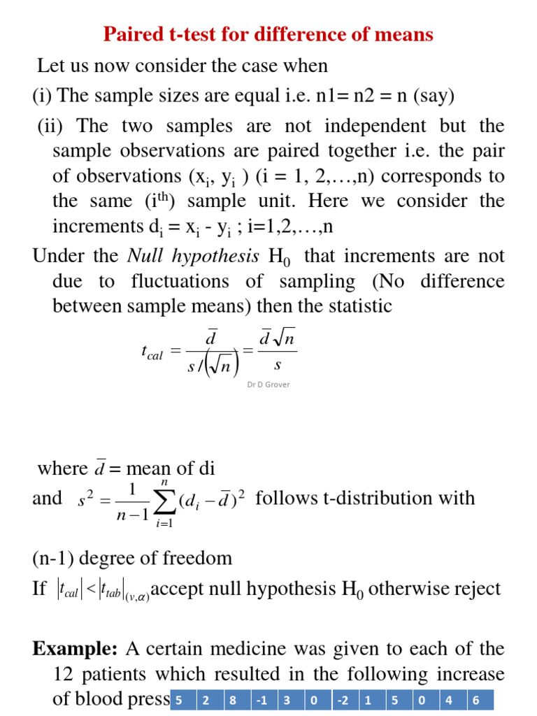 UNIT 5 Paired T-Test For Difference of Means | PDF | Student's T Test ...