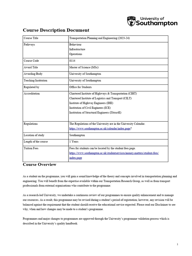 2324 8114 MSC Transportation Planning and Engineering | PDF ...