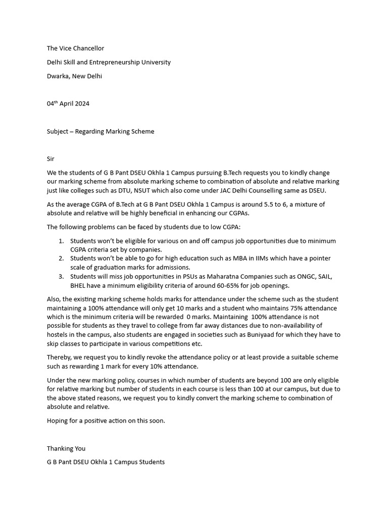 Request to Revise B.Tech Marking Scheme | PDF