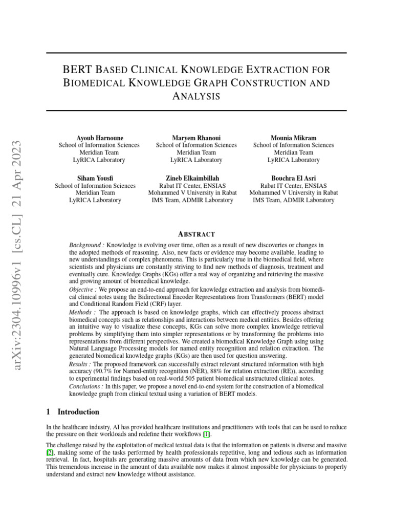 Bert Based Clinical Knowledge Extraction For Biomedical Knowledge Graph ...