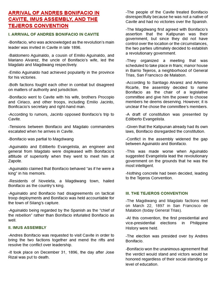 Bonifacio's Role in the Tejeros Convention | PDF | Philippines ...