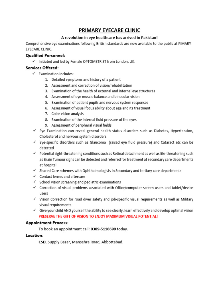 Primary Eyecare Clinic PDF Health Care Visual Perception