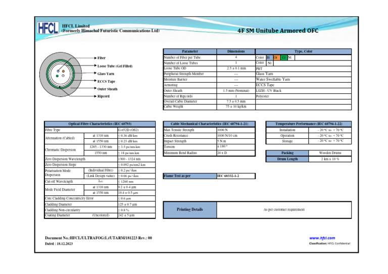 4F SM Unitube Armored OFC Specifications | PDF | Optical Fiber ...