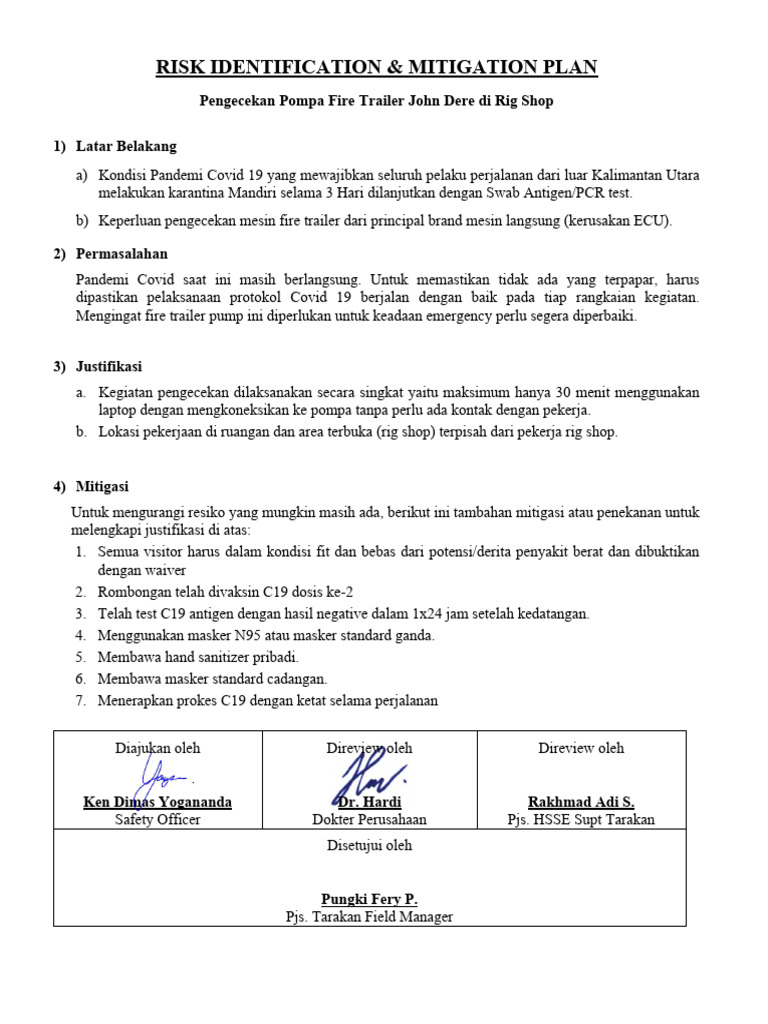 Risk Mitigation Kegiatan Inspeksi Fire Trailer Pdf