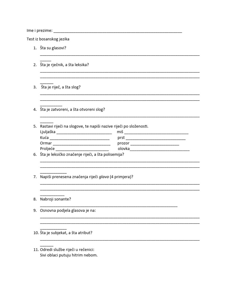 Ime I Prezime BJK Test | PDF