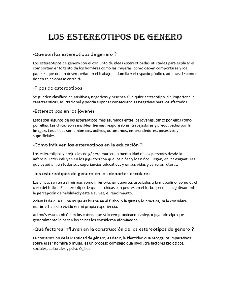 Consecuencias de los Estereotipos de Género | PDF | Rol de género ...