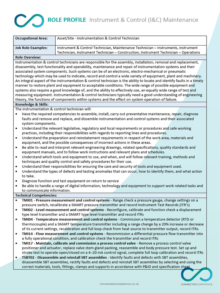 CC Instrument and Control Maintenance Role Profile With Supporting ...