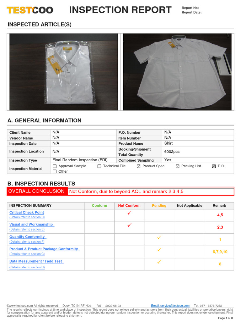 Final Random Inspection Report for Shirts | PDF | Engineering Tolerance