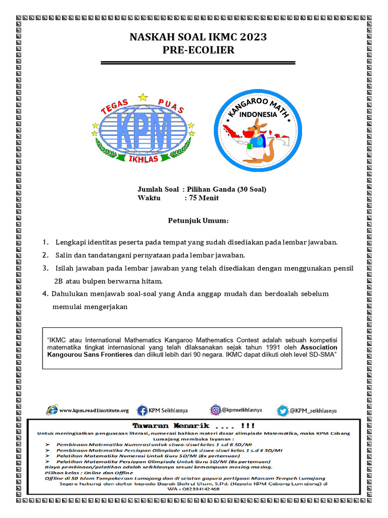 Soal IKMC 2023 untuk Pre-Ecolier | PDF