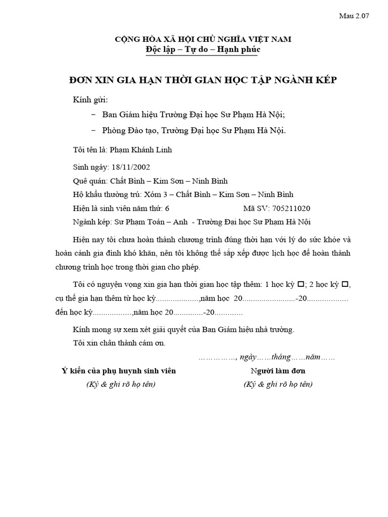 New mau 2 07 mau don xin gia han thoi gian hoc tap pdf