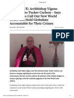 EXCLUSIVE: Archbishop Vigano Responds To Tucker Carlson - Says It's Time To Call Out New World Order and Hold Globalists Accountable For Their Crimes