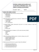 Delhi Public School Bangalore-East Annual Revision Worksheet (2023 - 2024) Subject: General Knowledge NAME: - CLASS:VI SEC: - DATE