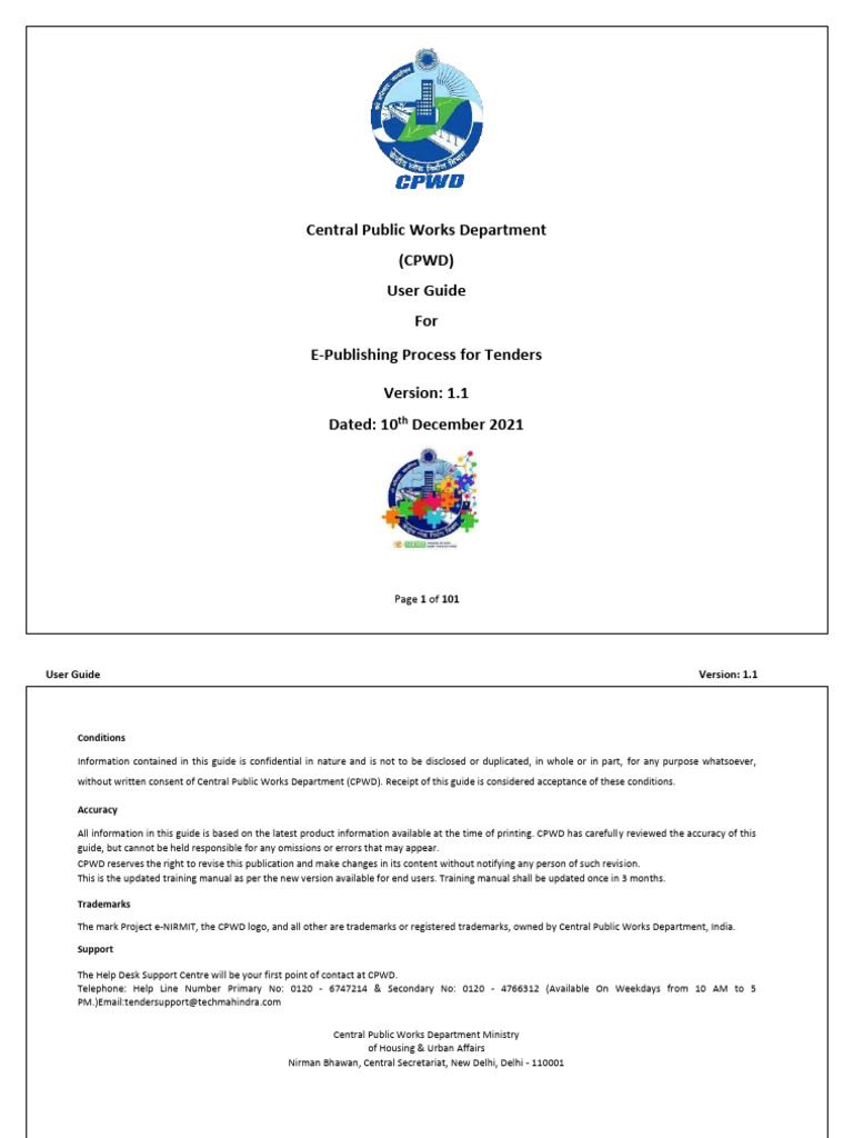 CPWD E-Tendering User Guide | PDF | Login | Software