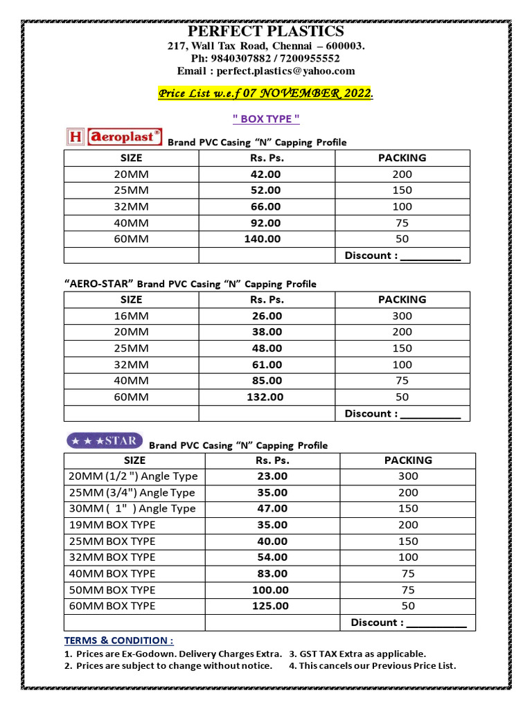 PVC and Hose Price List - Perfect Plastics | PDF