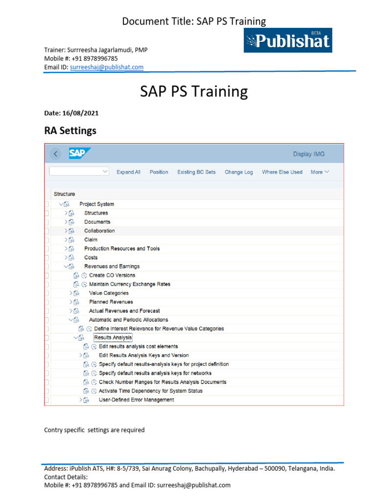SAP PS Training by Surrreesha Jagarlamudi | PDF | Internal Rate Of ...