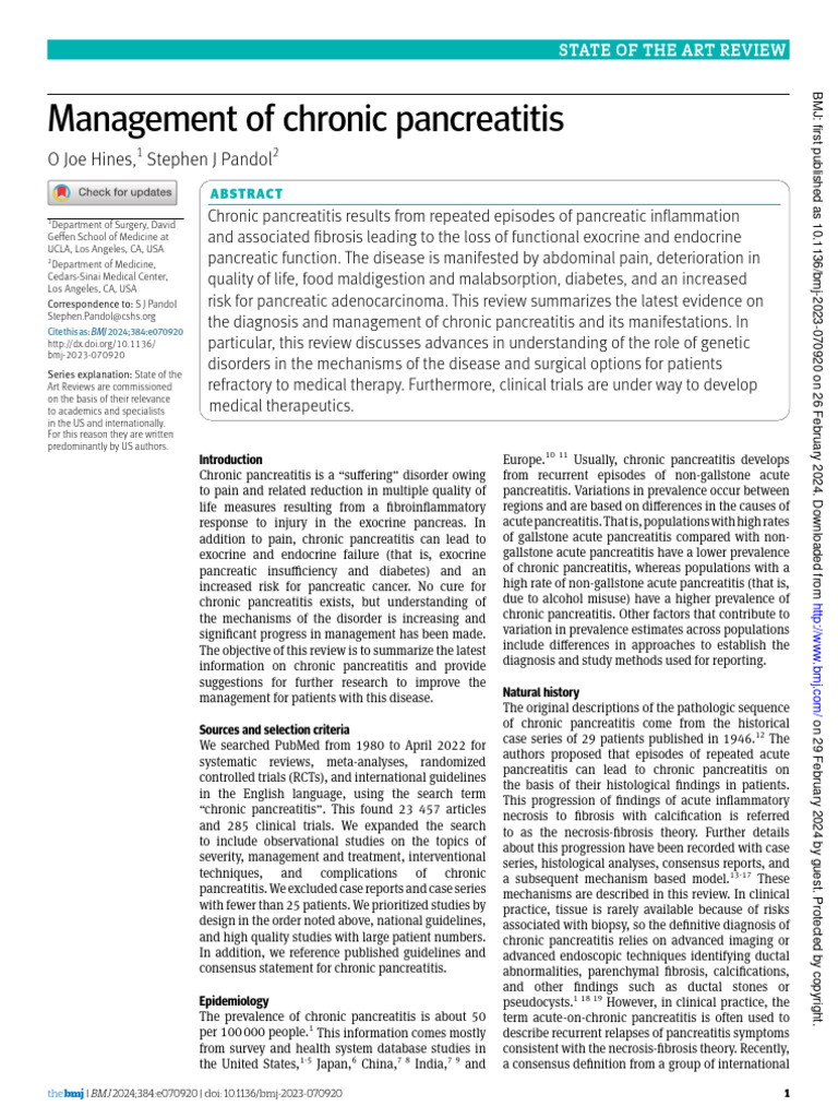 Management of Chronic Pancreatitis | PDF | Pancreas | Pancreatic Cancer