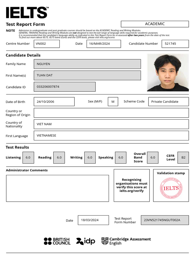 IELTS E-TRF Sample Report | PDF | International English Language ...
