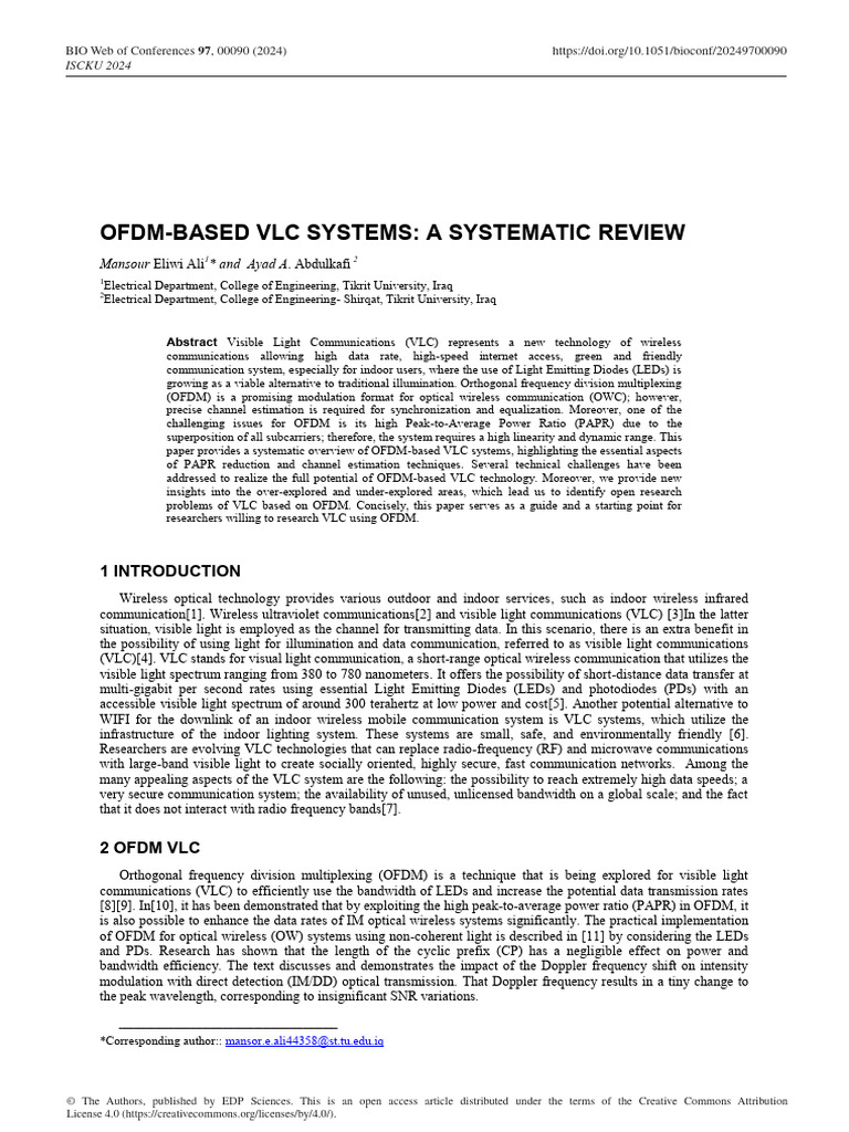 OFDM in Visible Light Communications | PDF | Orthogonal Frequency ...
