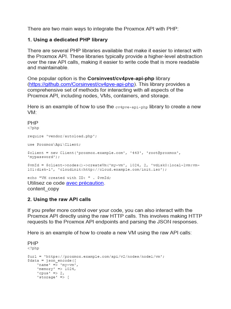 Intégration de l'API Proxmox avec PHP | PDF | Bibliothèque logicielle ...
