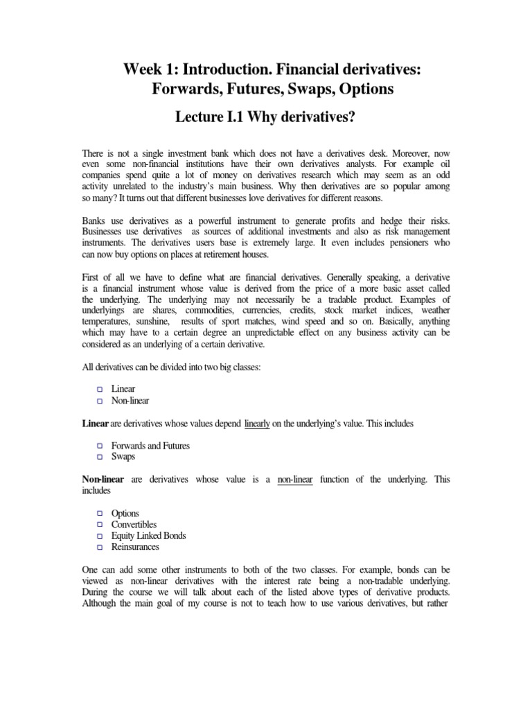 Introduction to Financial Derivatives | PDF | Futures Contract ...